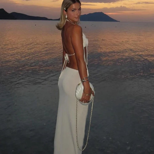 Load image into Gallery viewer, Knit Women 2 Piece Set Temperament Flowers Tassel Halter Camisole+Long Skirts Matching Skinny Stretch Vacation Outfits
