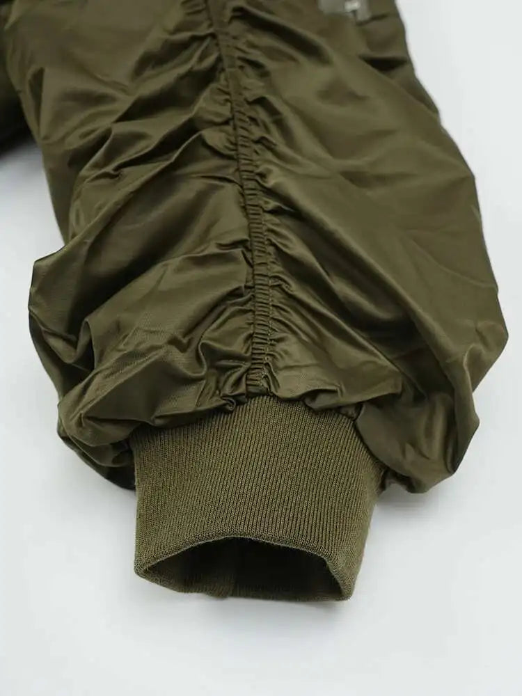 Women Army Green Color-block Big Size Midi Dress New Round Neck Long Sleeve Fashion Tide Spring Autumn 2025 CPG2092