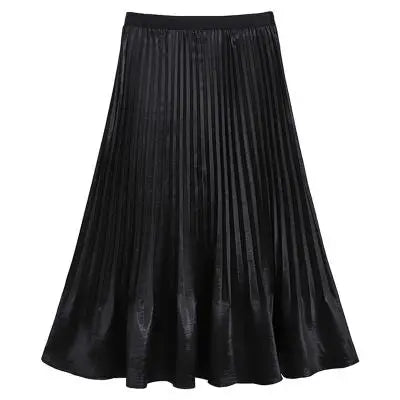 French Fashion Women Solid Elegant Festival Pleated Long Skirt Spring Summer Elastic High Waist Office Lady Skirts Popular Trend