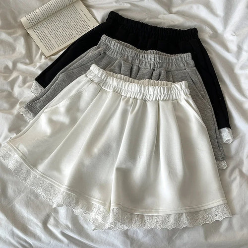 Load image into Gallery viewer, Black White High Waist Slim Mini Pleated Shorts 2024 Spring Summer Fashion Ladies Sweet Gray Lace Shorts For Women Clothes Trend
