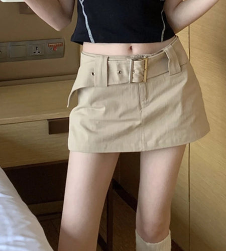 Solid Minimalist Spliced Zipper A Line Skirts for Women High Waist Versatile Mini Skirt Female Fashion Clothing New