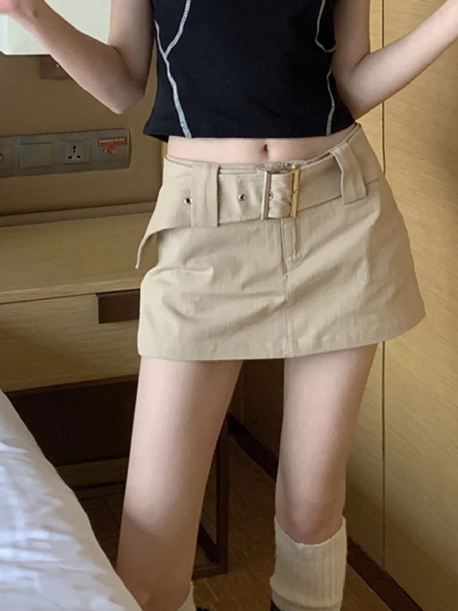 Solid Minimalist Spliced Zipper A Line Skirts for Women High Waist Versatile Mini Skirt Female Fashion Clothing New