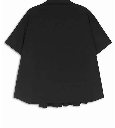 Women Black Dot Printed Pleated Big Size Blouse New Lapel Short Sleeve Shirt Fashion Tide Spring Summer 2025 1DH6763