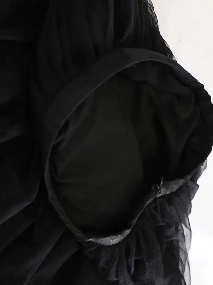 High Elastic Waist Black Sequins Mesh Elegant A-line Half-body Skirt Women Fashion Tide New Spring Autumn 2025 1DH8429