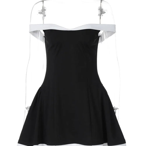 Load image into Gallery viewer, Off-shoulder Strapless Sexy Mini Dress Women Fashion Patchwork Sleeveless Backless High Waist A-line Club Party Dress
