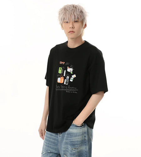 Men's T-shirts New Cartoon Printing Korean Style Short Sleeve Tees Solid Color Summer Round Neck Pullover Menswear 9W1847