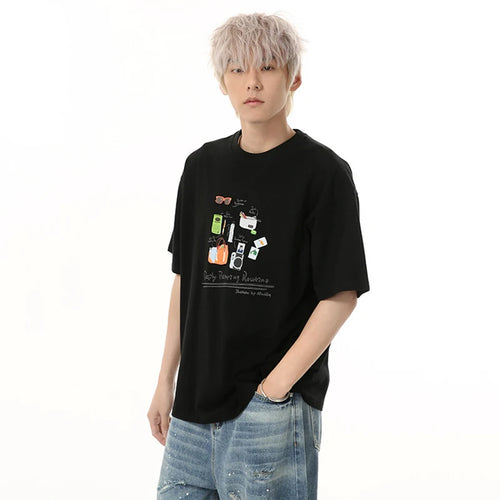 Load image into Gallery viewer, Men's T-shirts New Cartoon Printing Korean Style Short Sleeve Tees Solid Color Summer Round Neck Pullover Menswear 9W1847
