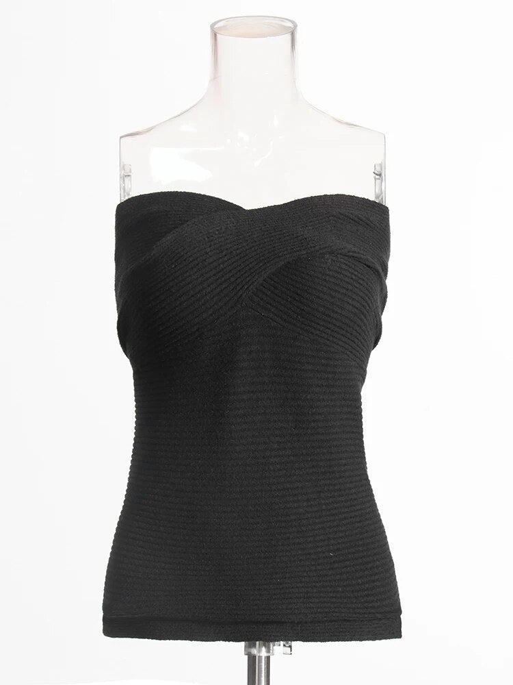 Knitting Tank Tops For Women Strapless Sleeveless Pullover Temperament Slim Vest Female Fashion Clothing