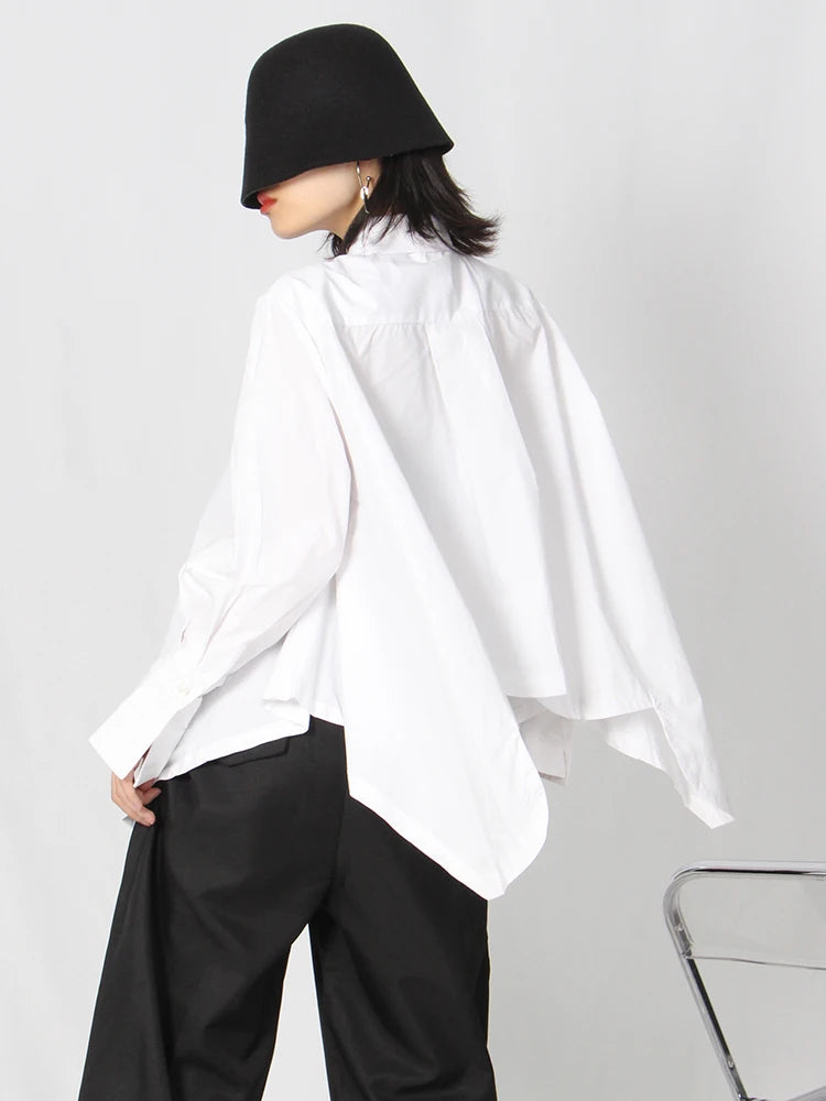 White Casual Shirt For Women Lapel Short Sleeve Solid Minimalist Slim Blouses Female Spring Clothing Style