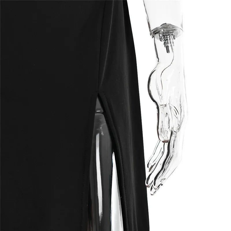 One Shoulder Diagonal Collar Backless Sexy Maxi Dress For Women Robe Fashion Off-shoulder Sleeveless High Split Dress