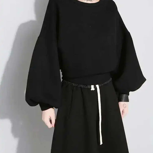 Load image into Gallery viewer, Loose Fit Back Bow Sweatshirt New Round Neck Long Lantern Sleeve Women Big Size Fashion Tide Spring Autumn 2025 JE141
