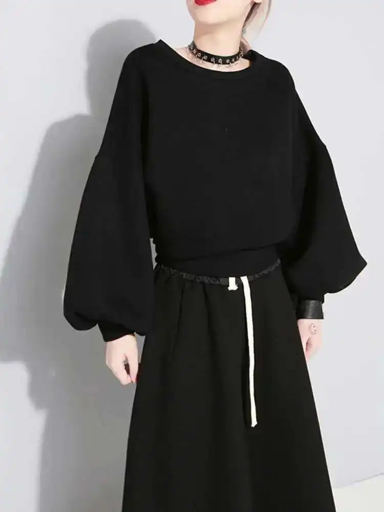 Loose Fit Back Bow Sweatshirt New Round Neck Long Lantern Sleeve Women Big Size Fashion Tide Spring Autumn 2025 JE141