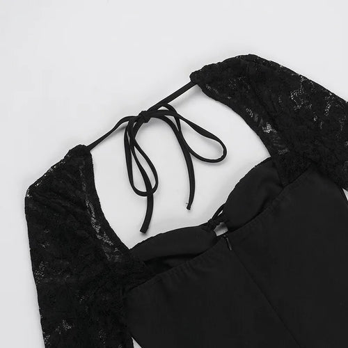 Load image into Gallery viewer, Lace Long Sleeve Sexy Maxi Dress Women Autumn New Square Collar Backless Lace-up High Split Sexy Club Party Long Dress
