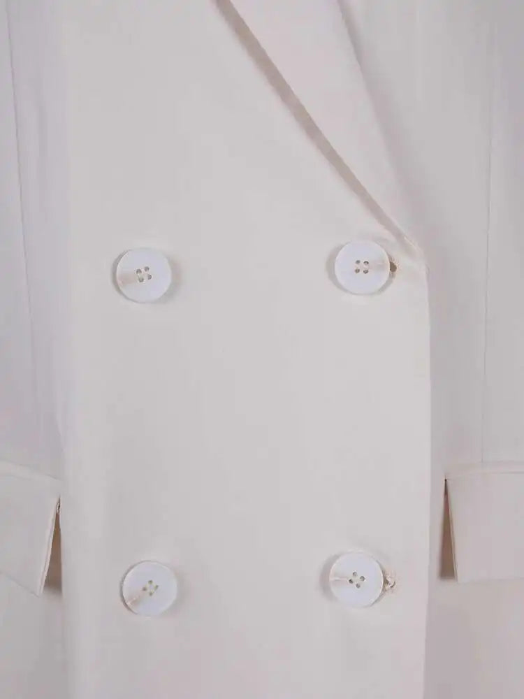 Women Beige Double Breasted Big Size Long Blazer New Lapel Long Sleeve Jacket Fashion Tide Spring Autumn 2025 1LD2046