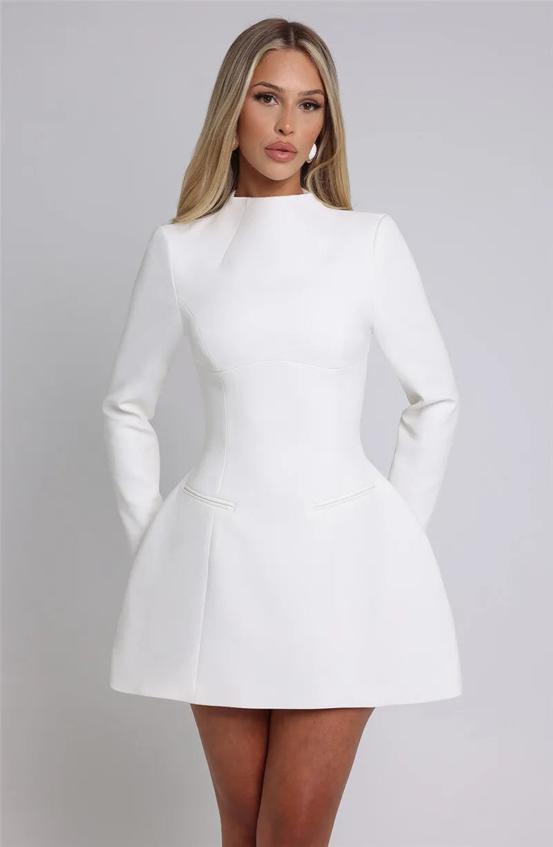 Long Sleeve Backless Sexy Mini Dress For Women Autumn Winter New O Neck High Waist A-line Club Party Sexy Dress Elegant