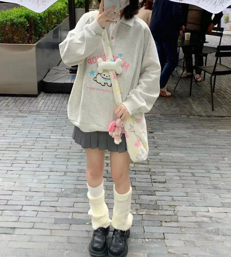 2024 Ropa Mujer Japanese Sweatshirts for Women Letter Dog Embroidery Cute Y2k Tos  Casual Fashion Oversized Hoodies Preppy Style