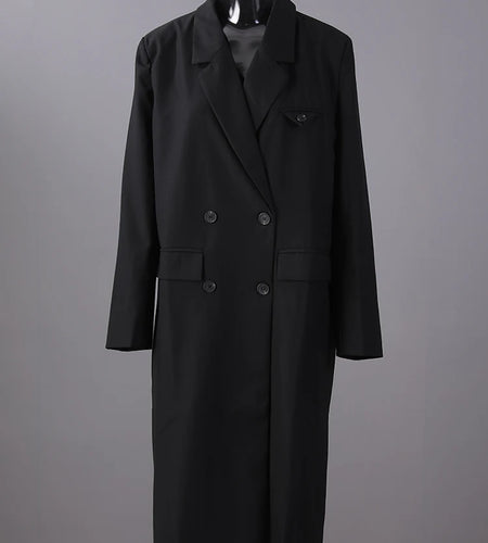 Women Black Double Breasted Big Size Long Blazer New Lapel Long Sleeve Jacket Fashion Tide Spring Autumn 2025 2R6701