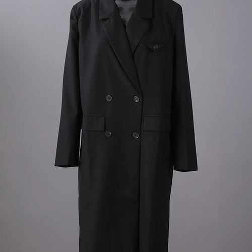 Load image into Gallery viewer, Women Black Double Breasted Big Size Long Blazer New Lapel Long Sleeve Jacket Fashion Tide Spring Autumn 2025 2R6701
