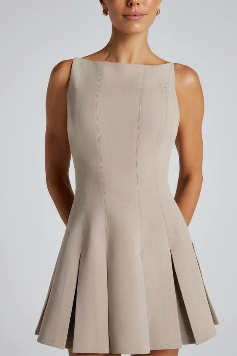 Backless High Waist A-line Sexy Mini Dress Women Robe Spaghetti Strap Sleeveless Pleated Club Party Dress Elegant