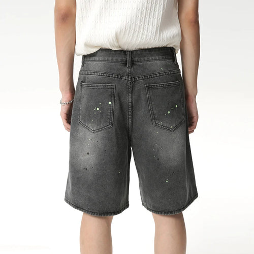 Load image into Gallery viewer, Men&#39;s Jeans Knee-length Summer Fashion American Style Speckled Ink Design Loose Wide Leg Denim Shorts 9C6094
