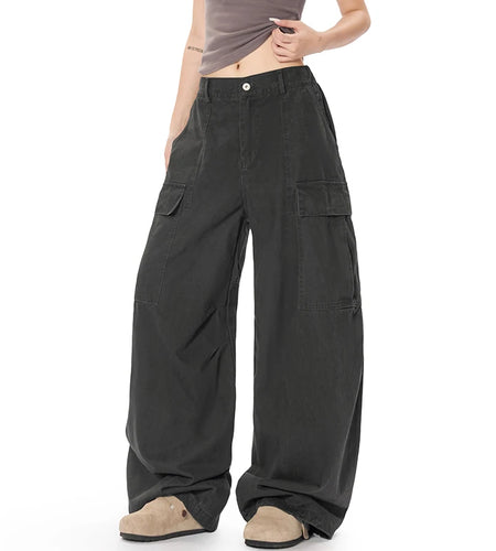 Men's Cargo Pants New American Style Straight Wide Leg Stylish Solid Color Multi Pockets Trendy Male Causal Bottoms 9W1930