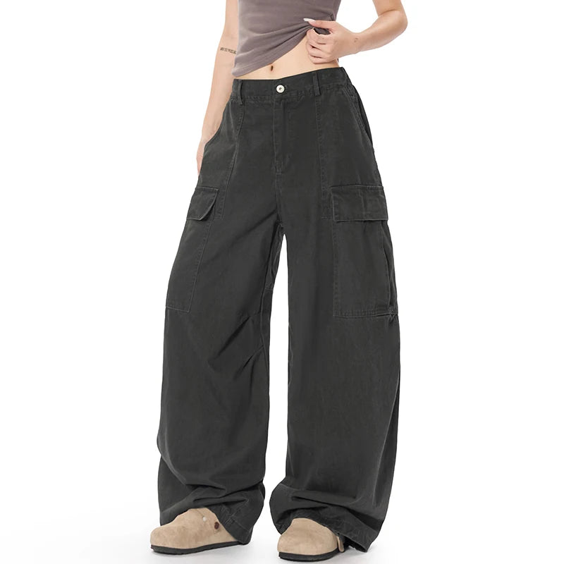 Men's Cargo Pants New American Style Straight Wide Leg Stylish Solid Color Multi Pockets Trendy Male Causal Bottoms 9W1930