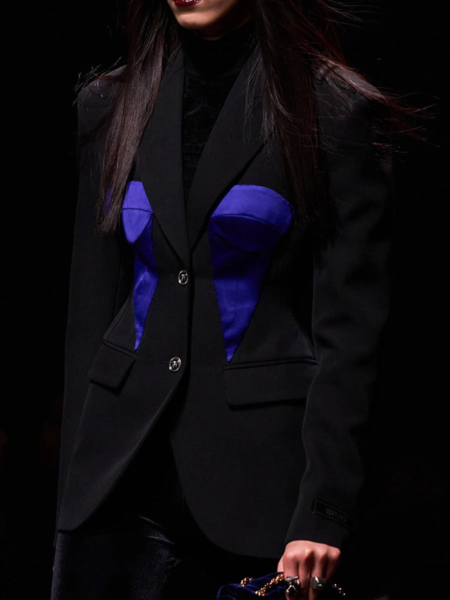 Hit Color Slimming Fashion Blazers for Women Lapel Long Sleeves Patchwork Single Breasted Blazer Female Clothes New