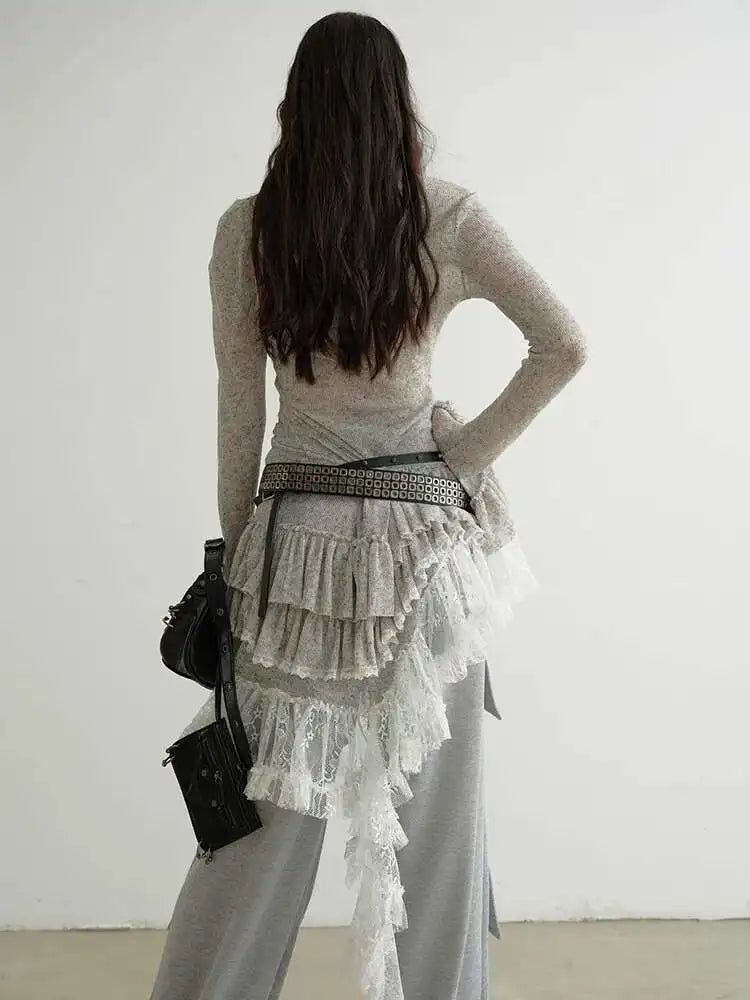 Women Perspective Irregular Mini Sweater Dress New Round Neck Long Flare Sleeve Fashion Tide Spring Autumn 2025 1DH9338