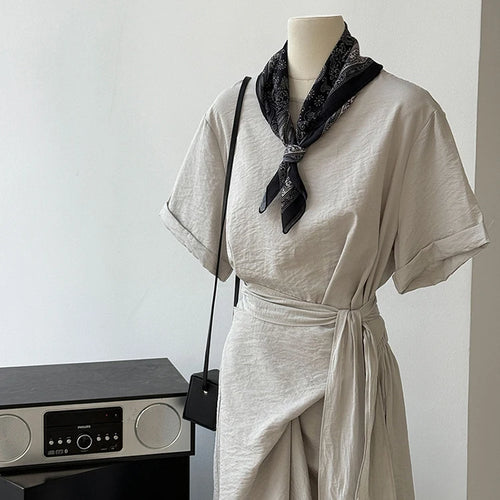 Load image into Gallery viewer, Women Navy Blue Cross Bandage Big Size Elegant Midi Dress New Round Neck Short Sleeve Fashion Spring Summer 2025 1DJ1359
