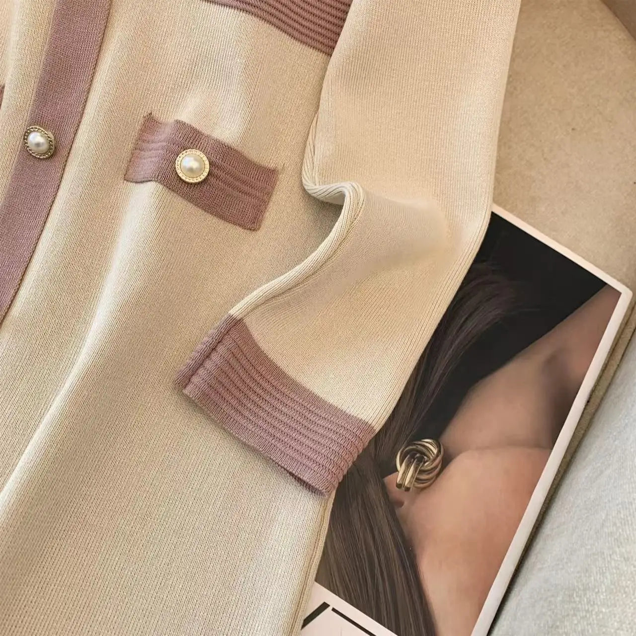 Autumn Winter Beige Single Breasted Long Sleeves Knitted Dress French Women V-neck Elegant Office Ladies Dress Casual Streetwear