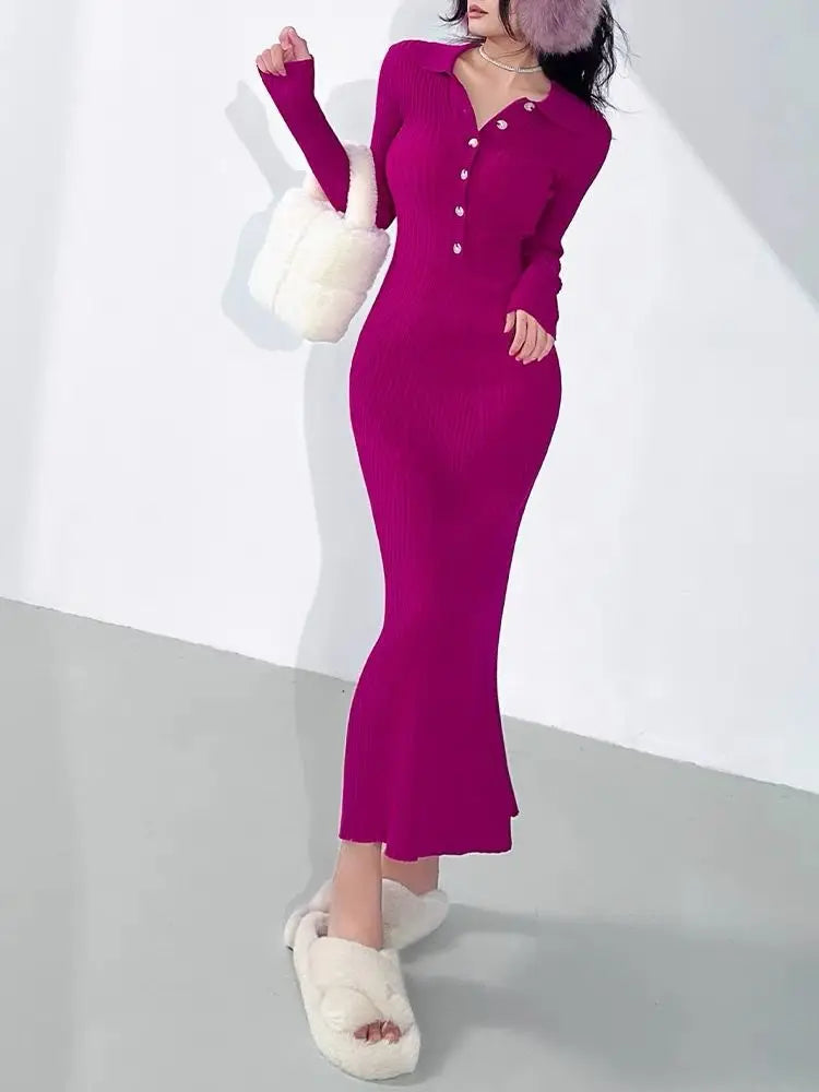 Elegant Party Dresses For Women 2023 Dress Autumn Winter Stretchy Long Sleeved Slim Vintage Basic Knit Dress Y2k