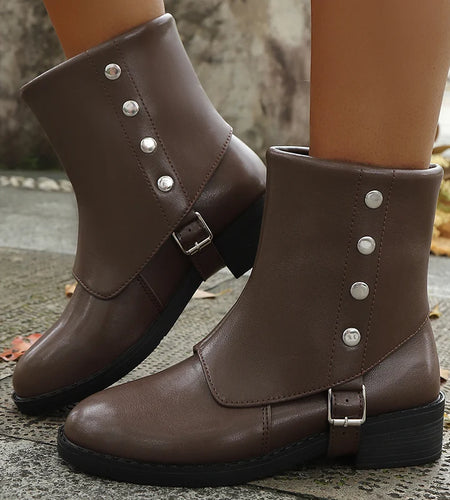 Boots Spring Winter Boots Women 2025 New Middle Boots With Heels Footwear Winter Shoes Woman Luxury Leather Short Botas Mujer