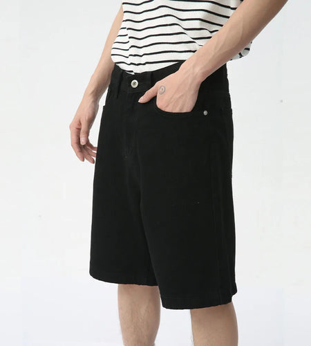 Summer Men's Denim Shorts Solid Color Straight Five Points Fashion Trend Middle Waist Casual Short Pants 9C5604