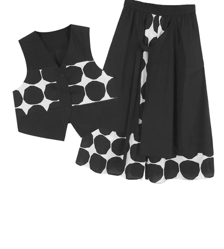 Big Size Black Dot Vest Wide Leg Pants Two Piece Suit New V-Neck Sleeveless Women Fashion Tide Spring Autumn 2025 1DJ1105