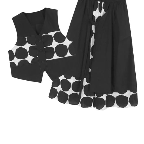 Load image into Gallery viewer, Big Size Black Dot Vest Wide Leg Pants Two Piece Suit New V-Neck Sleeveless Women Fashion Tide Spring Autumn 2025 1DJ1105
