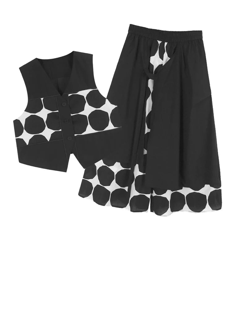 Big Size Black Dot Vest Wide Leg Pants Two Piece Suit New V-Neck Sleeveless Women Fashion Tide Spring Autumn 2025 1DJ1105