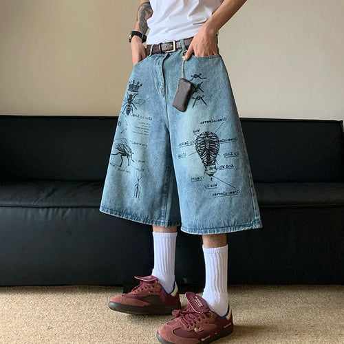 Load image into Gallery viewer, American Style Streetwear Denim Men&#39;s Shorts Loose Calf-Length Jeans Vintage Fashion Trend Male Summer 24E1081
