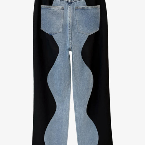 Load image into Gallery viewer, Spring Fashion Wide Leg Pants For Women High Waist Patchwork Colorblock Denim Loose Trousers Female Clothing Style
