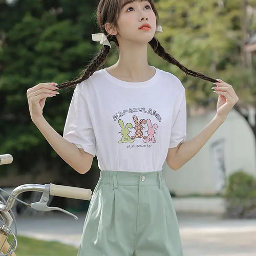 Load image into Gallery viewer, Spring Summer High Waist Solid Student Cotton Shorts Women Fashion Casual Versatile Button Pleated Short Pants Simplicity Korean
