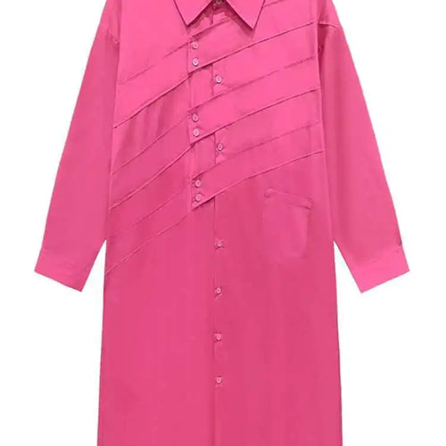 Load image into Gallery viewer, Women Rose Red Button Design Big Size Midi Shirt Dress New Lapel Long Sleeve Fashion Tide Spring Autumn 2025 1DH5165
