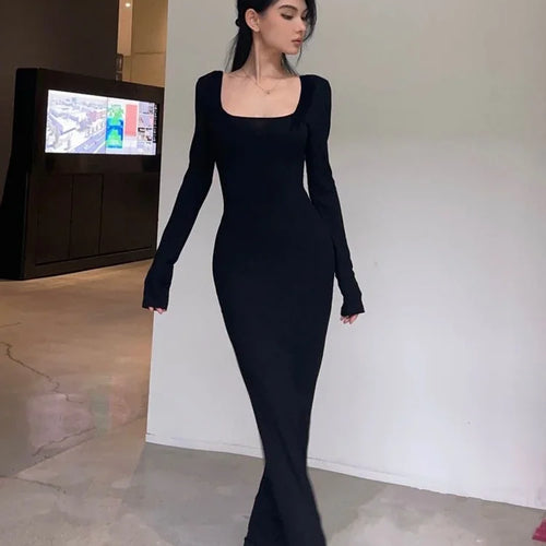 Load image into Gallery viewer, Y2K Sexy Black Dress Women Vintage Wrap Slim Bodycon Long Dresses Party Evening Square Collar Fashion Spring Outfits
