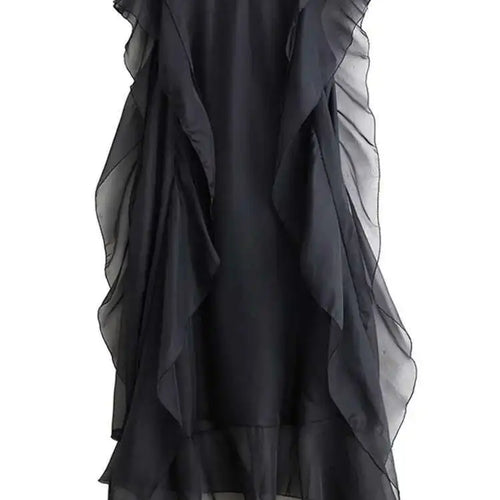 Load image into Gallery viewer, Women Black Ruffles Spliced Big Size Long Dress New Round Neck Short Sleeve Fashion Tide Spring Summer 2025 1DJ0327
