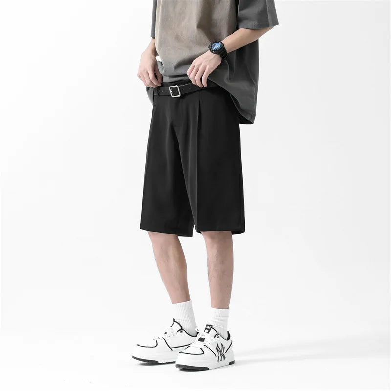 Fashion Men's Suit Shorts Loose Ice Silk Solid Color Summer Casual Kroean New Trendy Male Five Quarter Pants 2025 9W1349