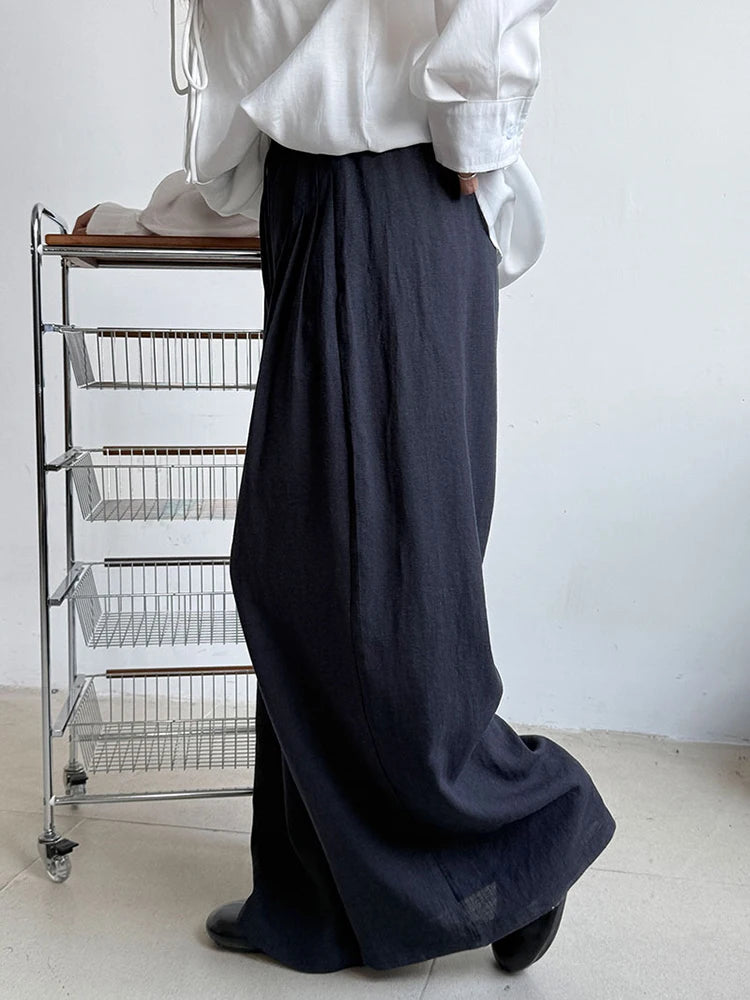 High Elastic Waist Beige Linen Drawstring Long Wide Leg Pants New Trousers Women Fashion Tide Spring Autumn 2025  1DJ0991