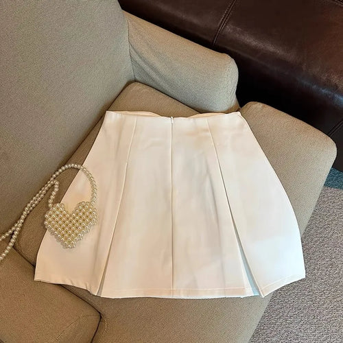 Load image into Gallery viewer, White Chinese Style Button Up Mini Skirts Women Black High Waisted Pleated A-line Wrapped Hip Short Skirt Chic Korean 2024 Retro
