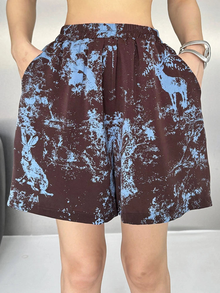 Blue Coffee Shirt Wide Leg Shorts Two Piece Suit New Lapel Short Sleeve Women Fashion Tide Spring Summer 2025 1DJ1467