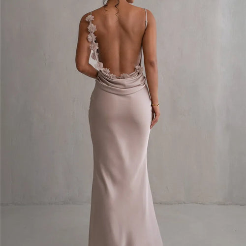 Load image into Gallery viewer, Floral Draped Backless Maxi Long Dress For Women Fashion Spaghetti Strap Sleeveless Bodycon Evening Party Dress Elegant
