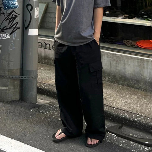 Load image into Gallery viewer, Men&#39;s Cargo Trousers Summer Lazy Style Loose Wide Leg Overalls Trend Straight Leg Casual Elastic Waist Design Pants 9C5919
