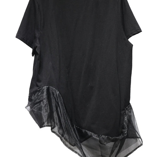 Load image into Gallery viewer, Women White Organza Irregular Hem Casual T-shirt New Round Neck Short Sleeve Fashion Tide Spring Summer 2025 1DJ1395
