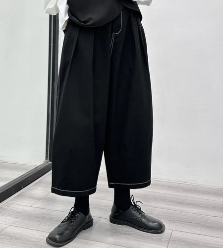 High Elastic Waist Black Topstitched Pleated Wide Leg Pants New Trousers Women Fashion Tide Spring Autumn 2025 1DH1164